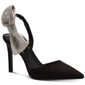 INC International Concepts Black Heels with Glittering Silver Bow